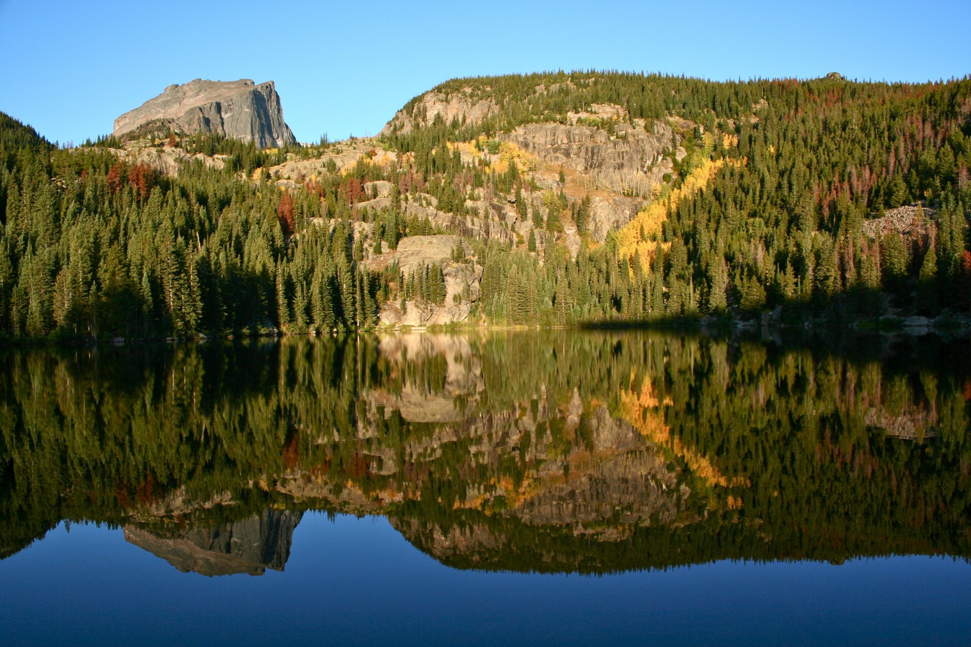 mountain tree sky lake reflection