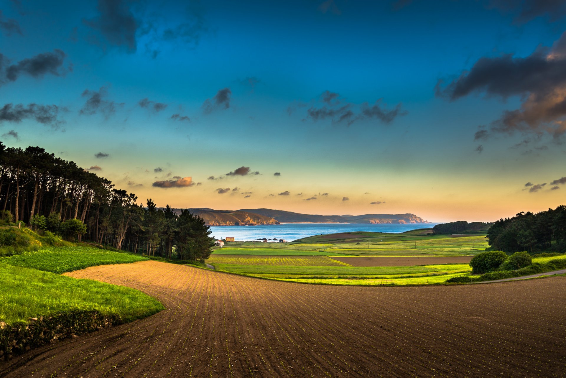 himmel wolken berge see feld wald