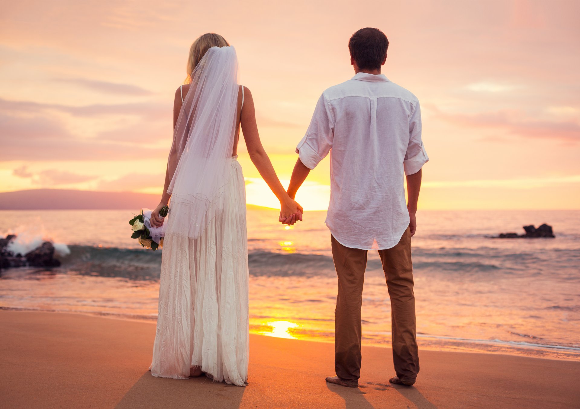 girls nature sky clouds sunset sea beach wedding bride