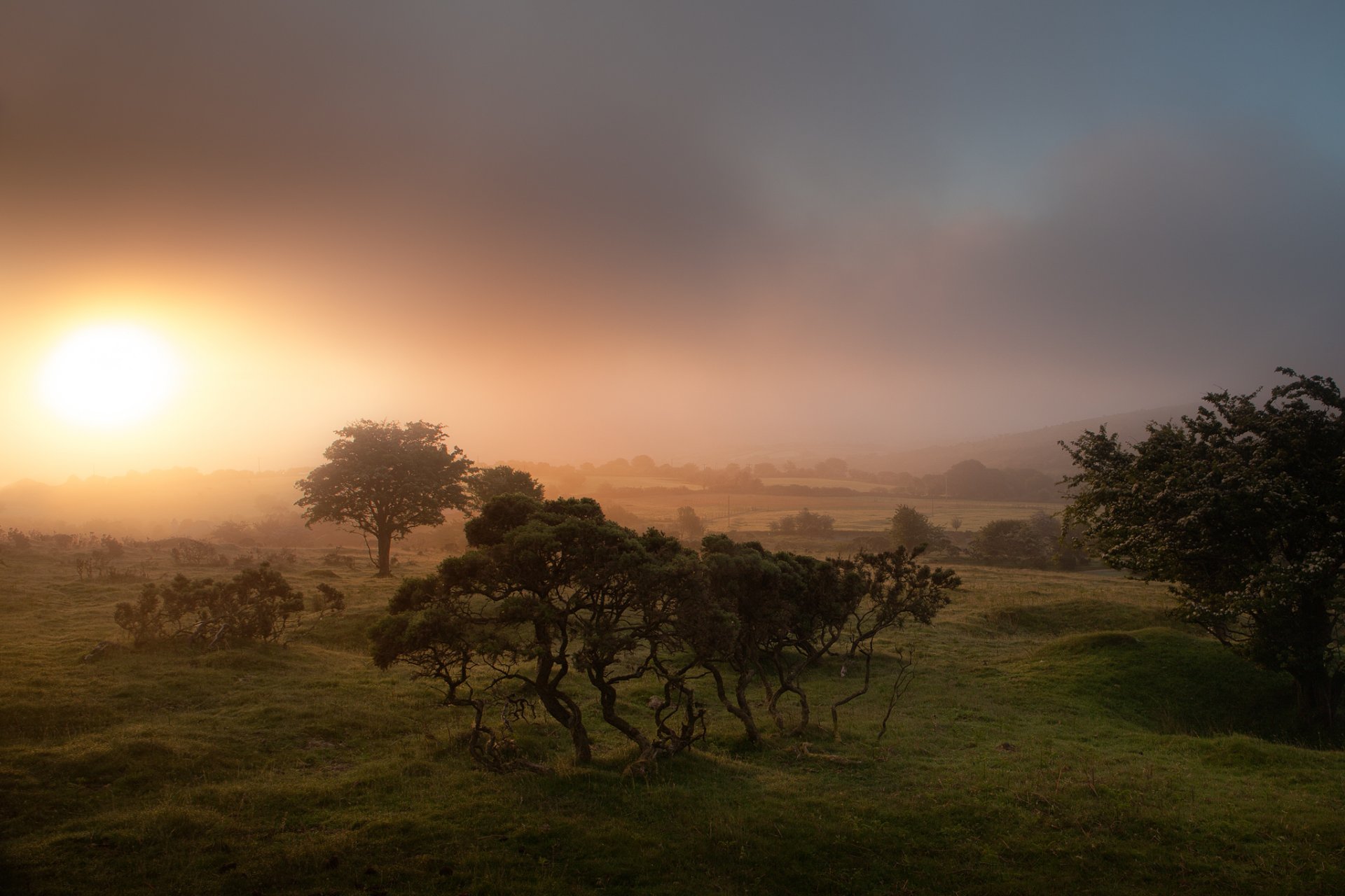 angleterre cornouailles lever du soleil brouillard