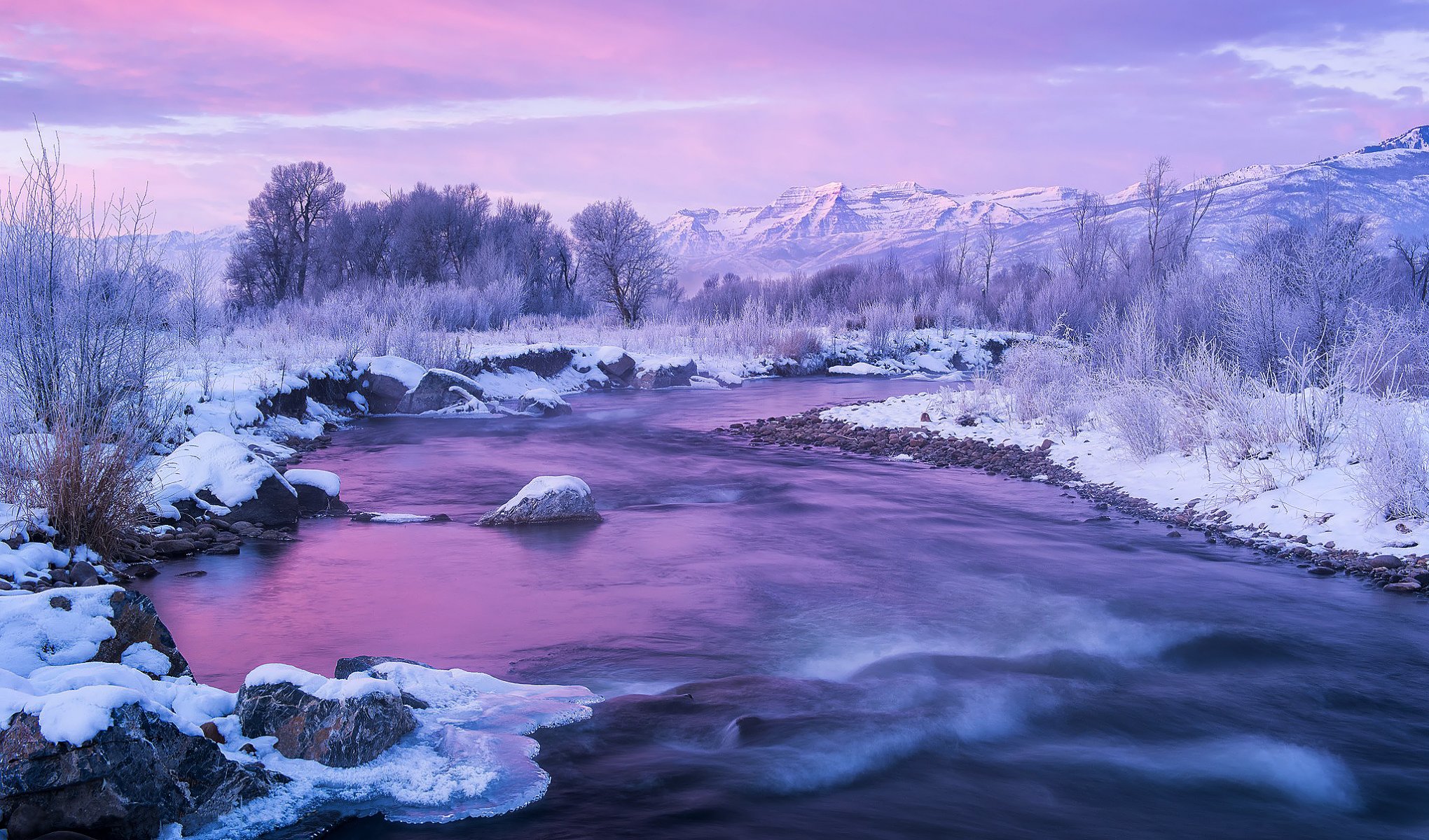 stati uniti utah fiume provo inverno neve montagne