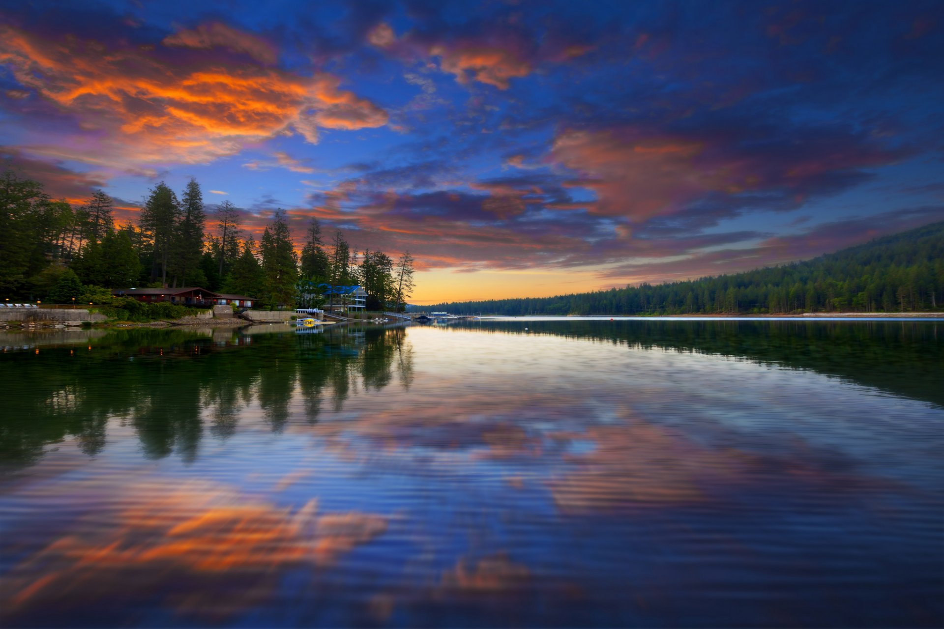 naturaleza paisaje lago bosque cielo reflexión nubes amanecer