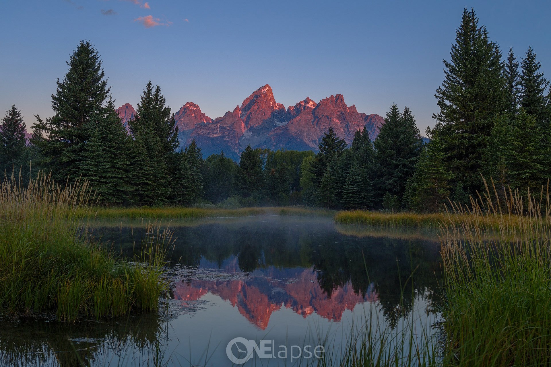 natur usa wyoming grand teton national park snake river schwabachers landung wald berge reflexionen morgen licht gipfel himmel