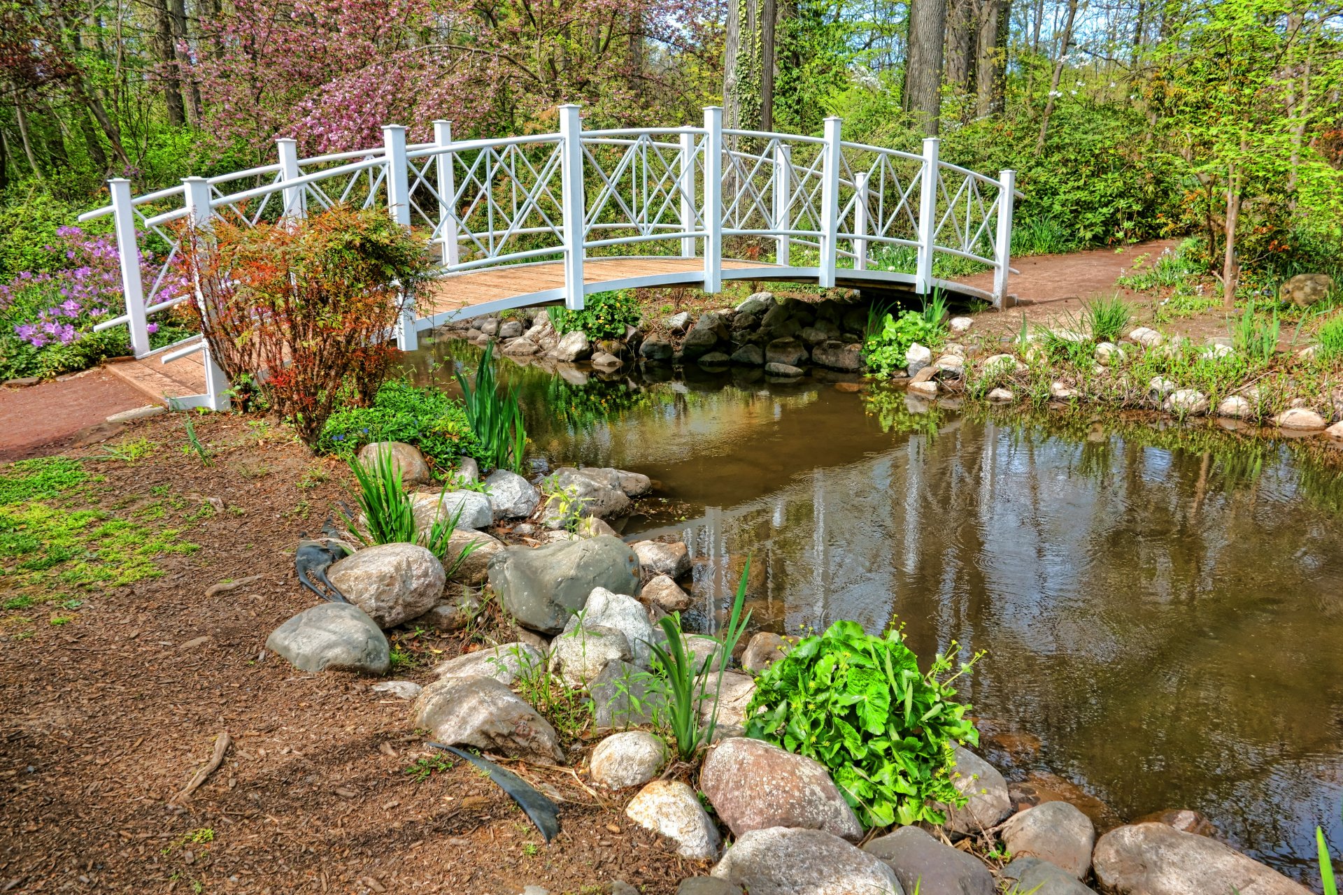 park frühling brücke steine teich natur foto