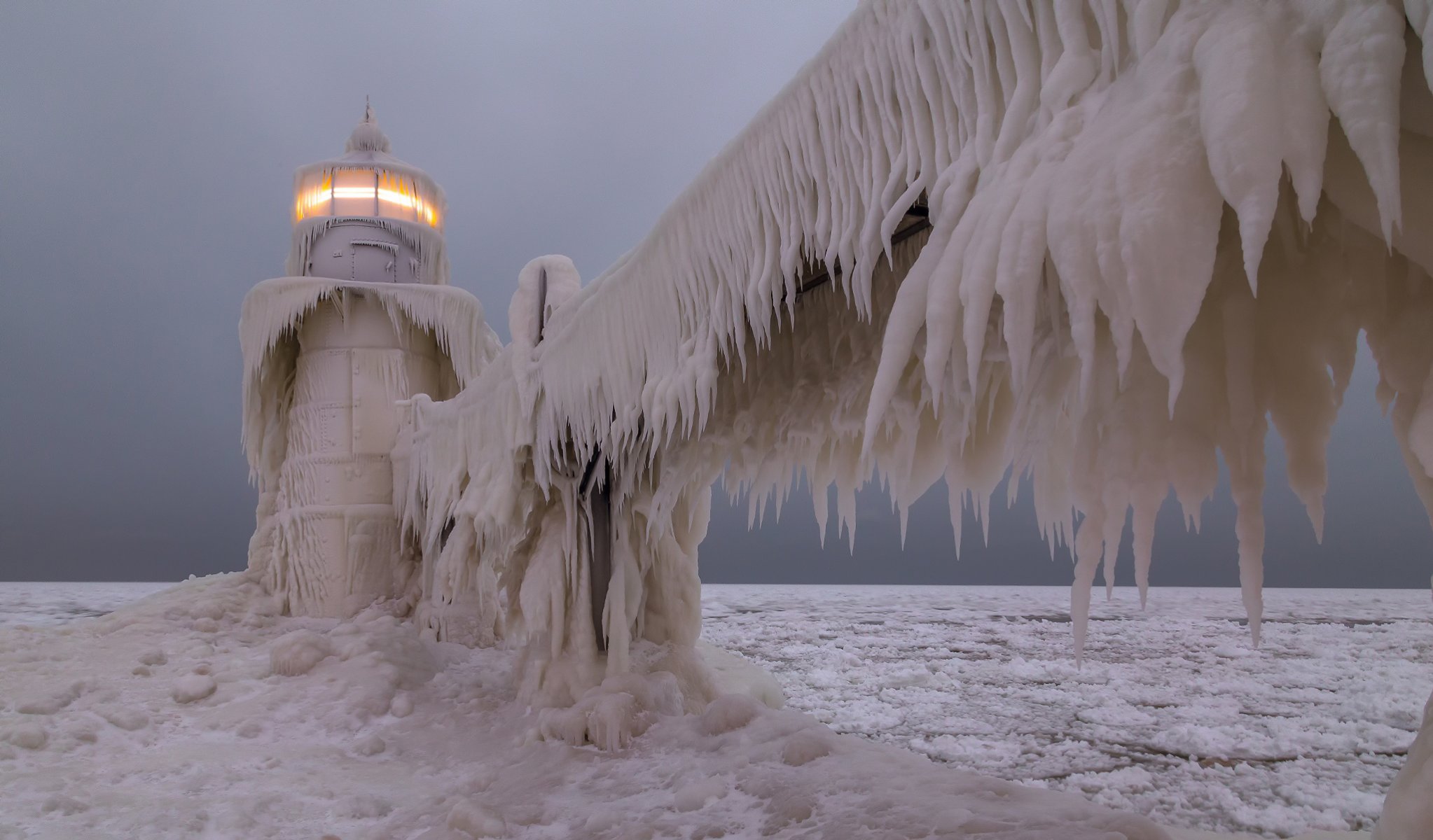 faro luz invierno hielo mar edad de hielo