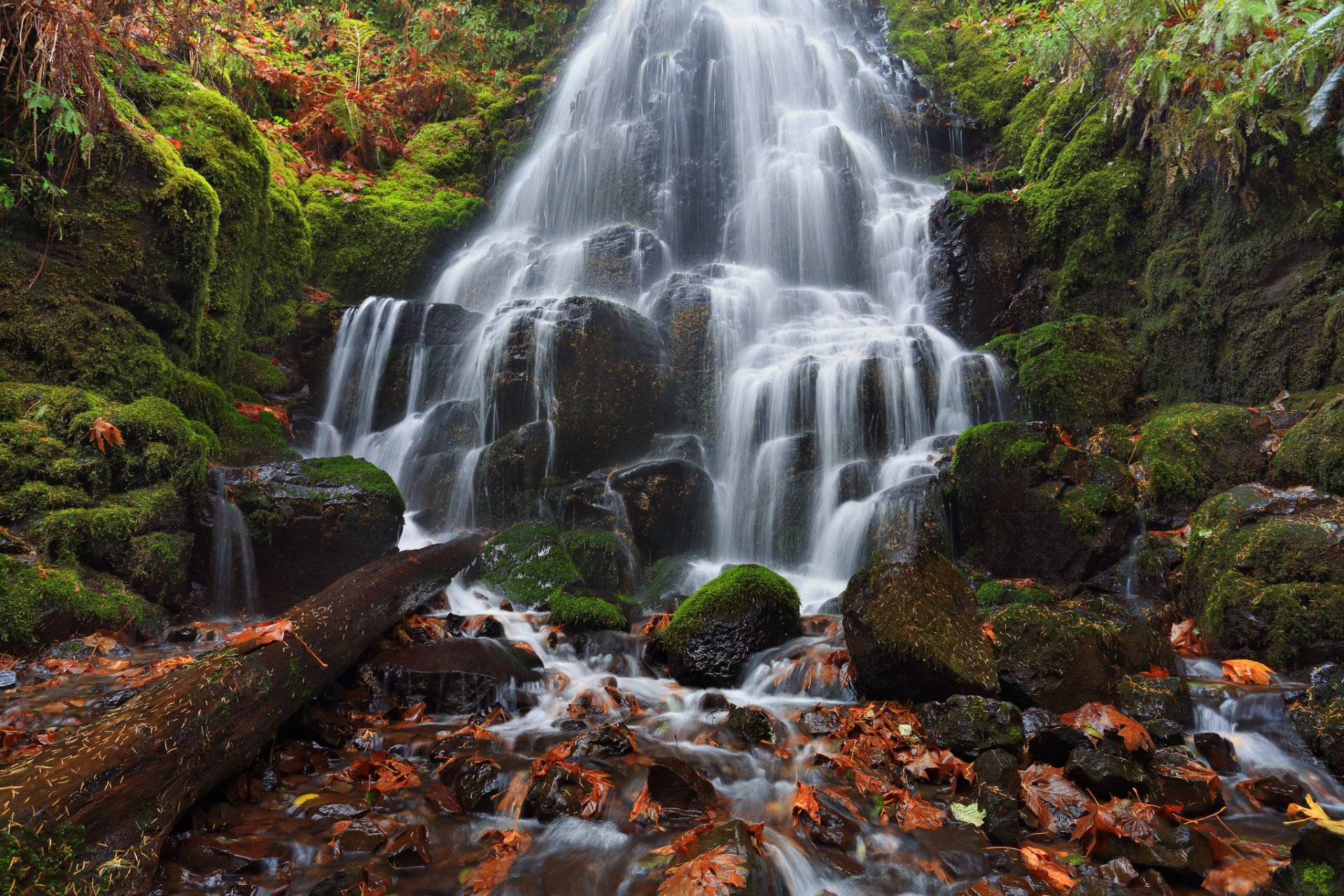 fairy falls wahkeena falls columbia river gorge oregon columbia river cascata cascata pietre muschio foglie autunno