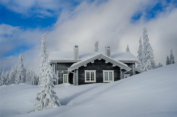 A snow-covered house in the outback