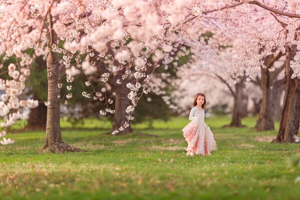 Foto de un niño en el Jardín de los Cerezos