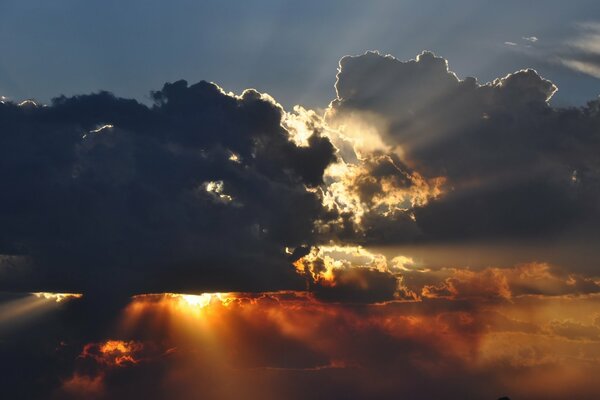 Light in the clouds. The rays of the sun