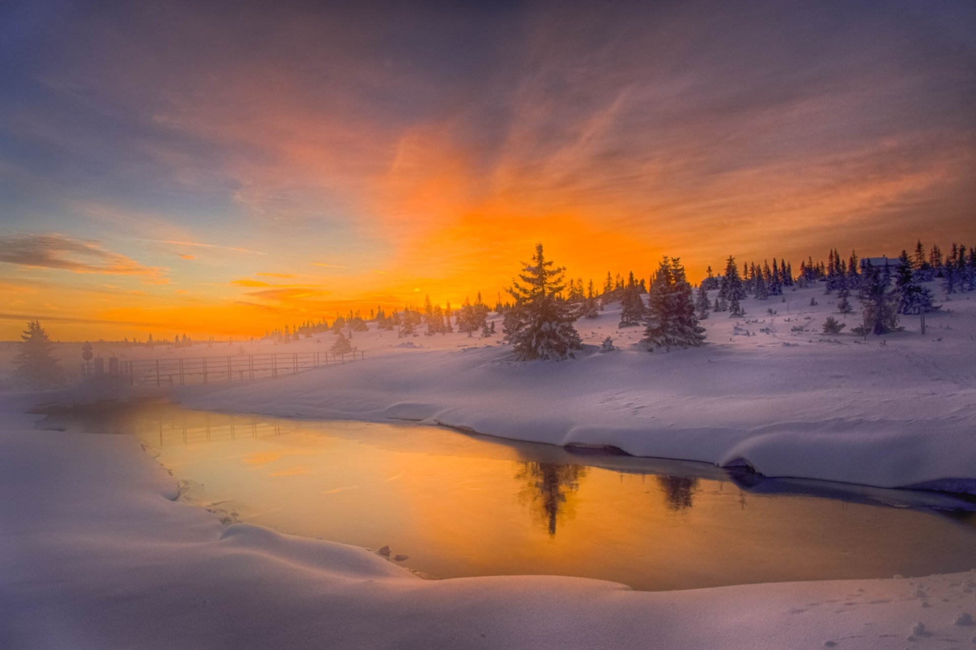 winter schnee wald natur fluss dämmerung