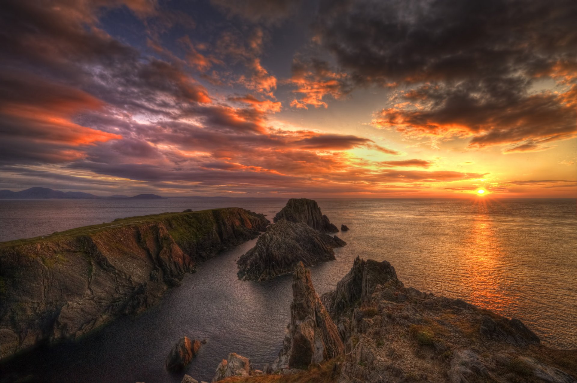 morze zachód słońca horyzont malinowy donegal irlandia