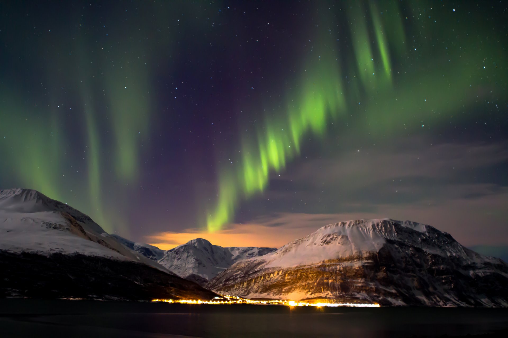 nordlicht himmel sterne berge lichter schnee nacht