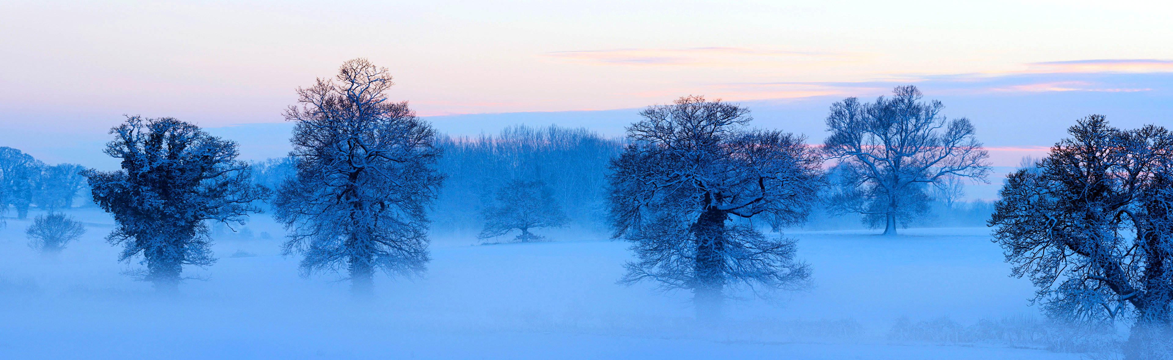 panorama cielo nuvole foschia inverno alberi neve