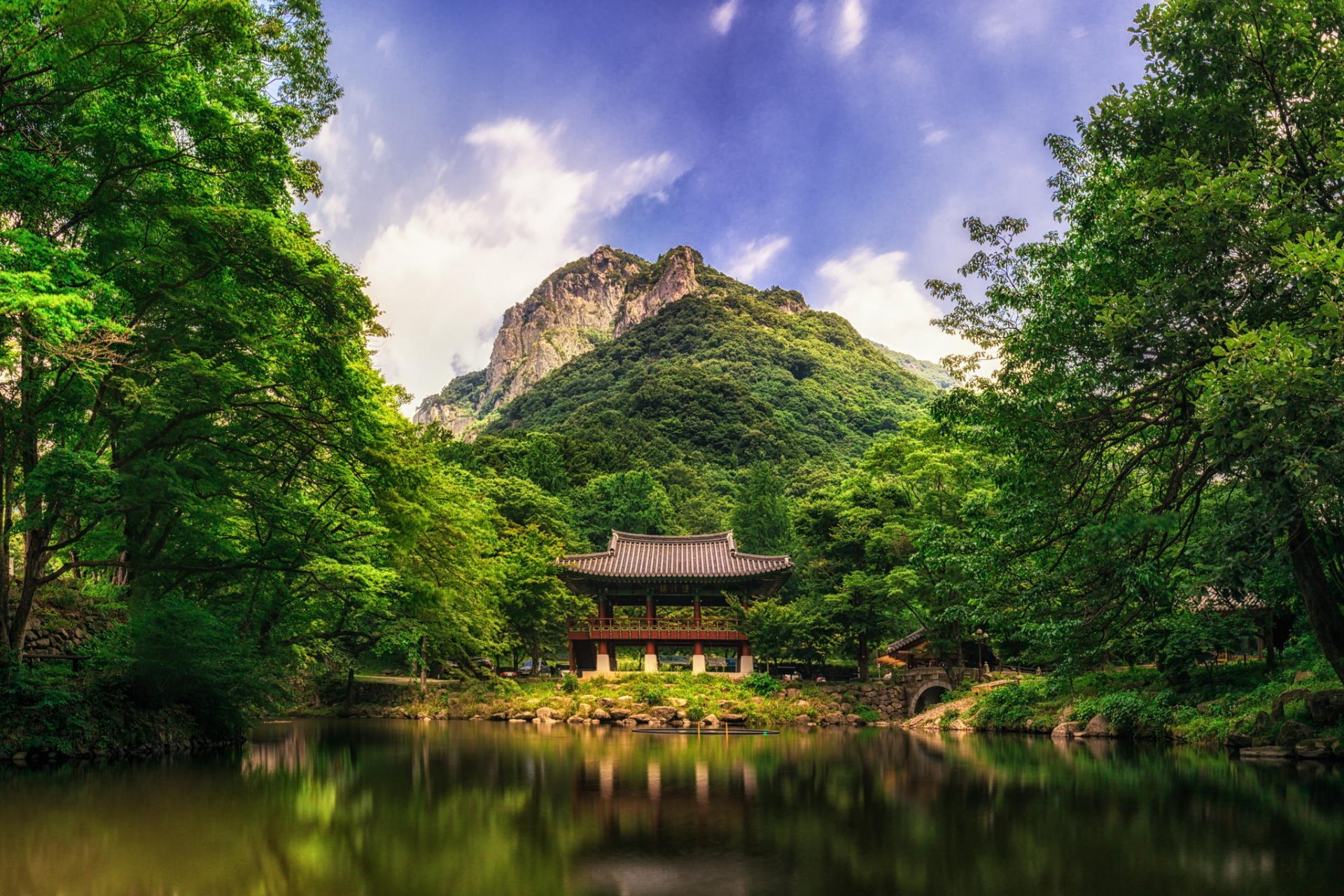 mountain lake nature china forest tree bridge