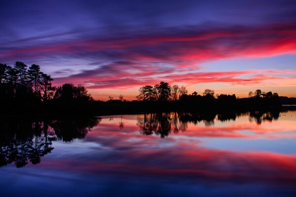 Reflection of sunset on the sea surface in England