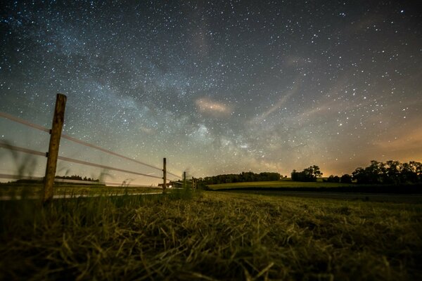 Photo du ciel étoilé de nuit dans le champ