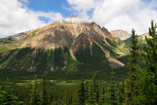 Montañas piramidales en el parque nacional Jasper de Canadá