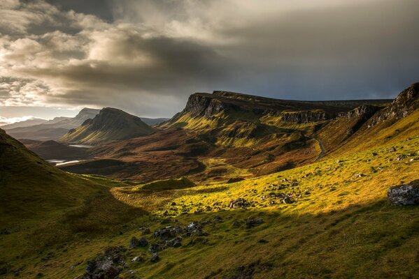 The sun travels down the mountainside