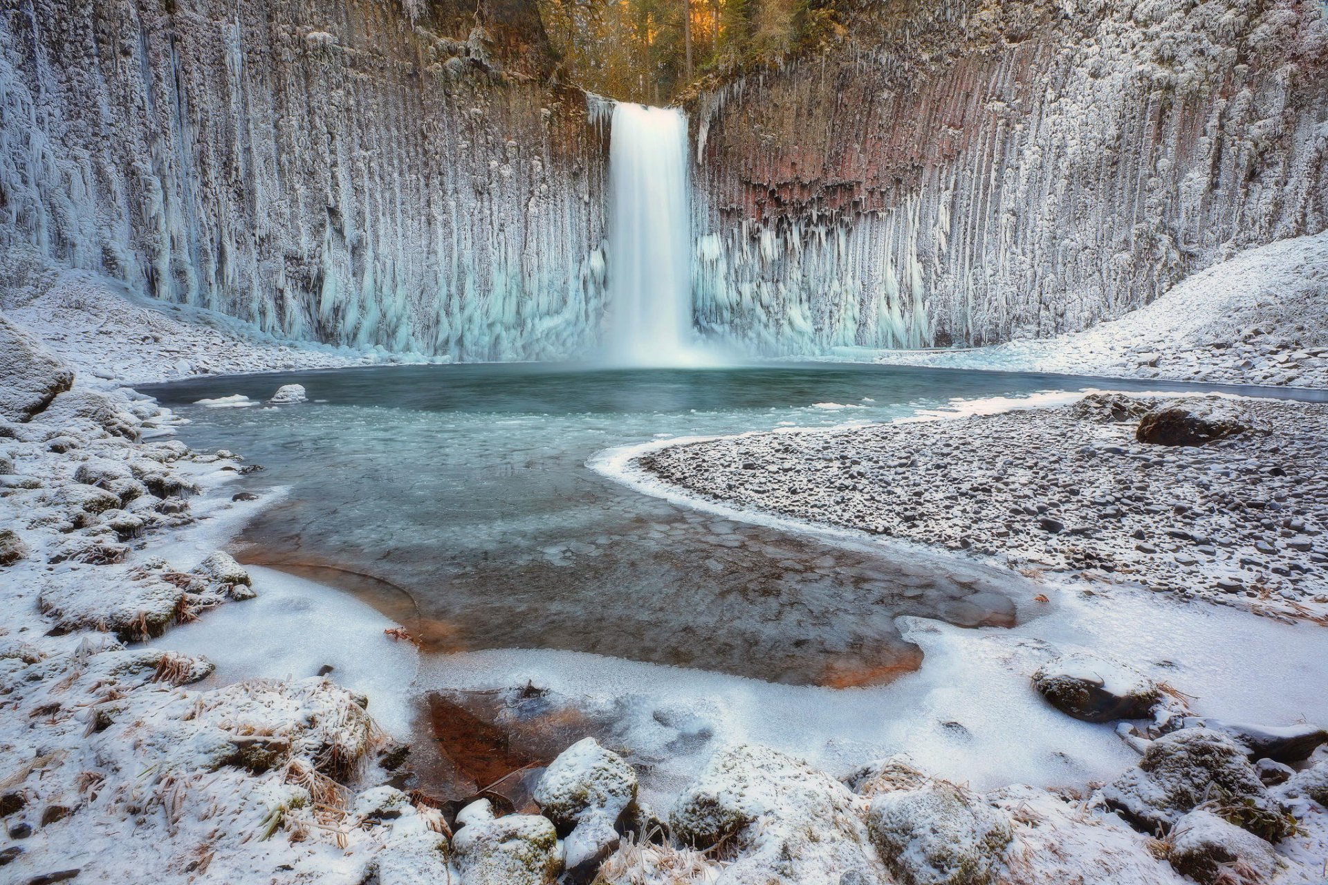 cascata ghiaccio inverno natura foresta abiqua falls abiqua creek scotts mills oregon stati uniti