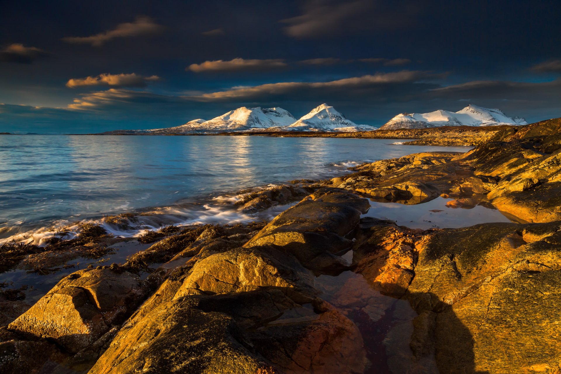 mountain sky clouds lake stone