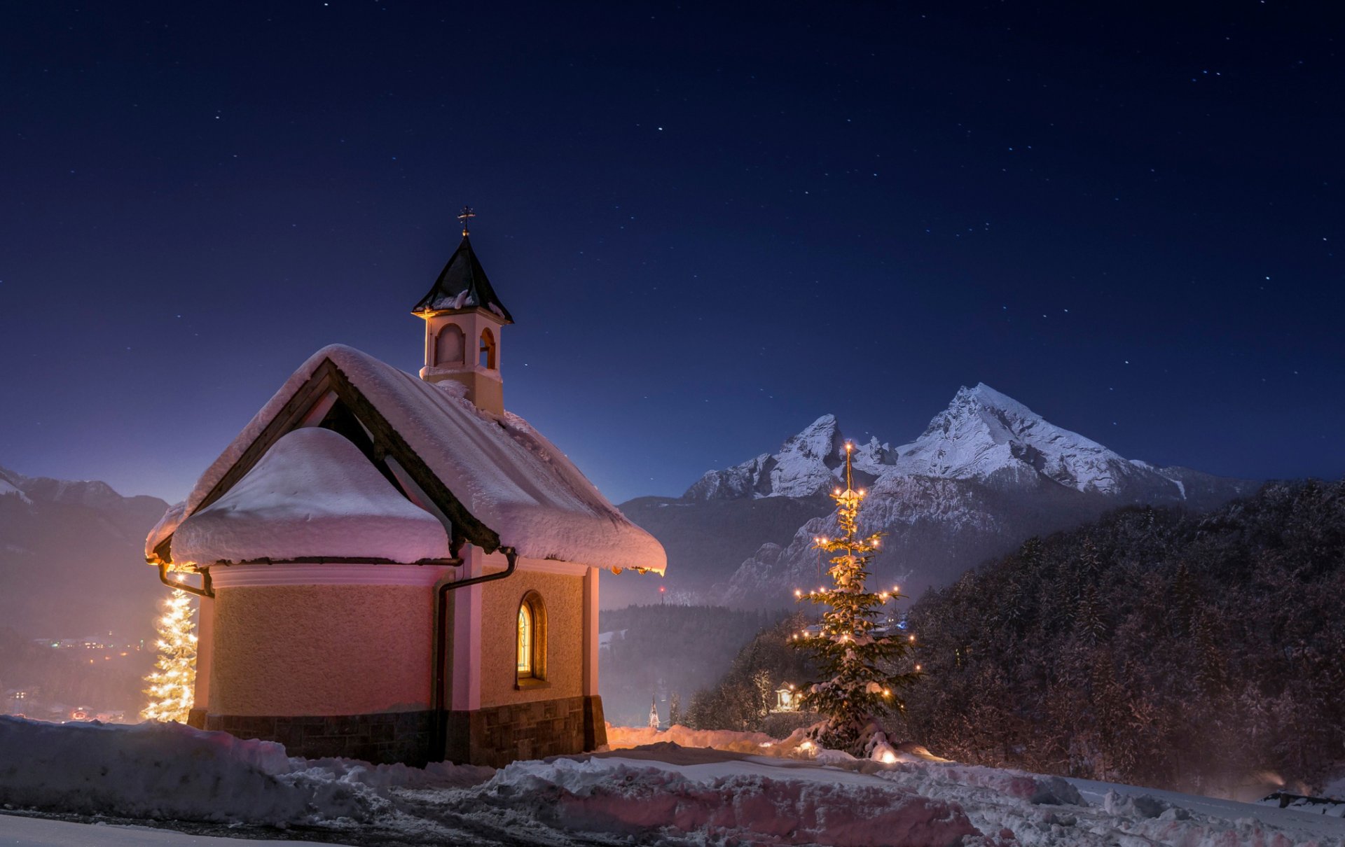 berchtesgaden baviera tempio notte inverno