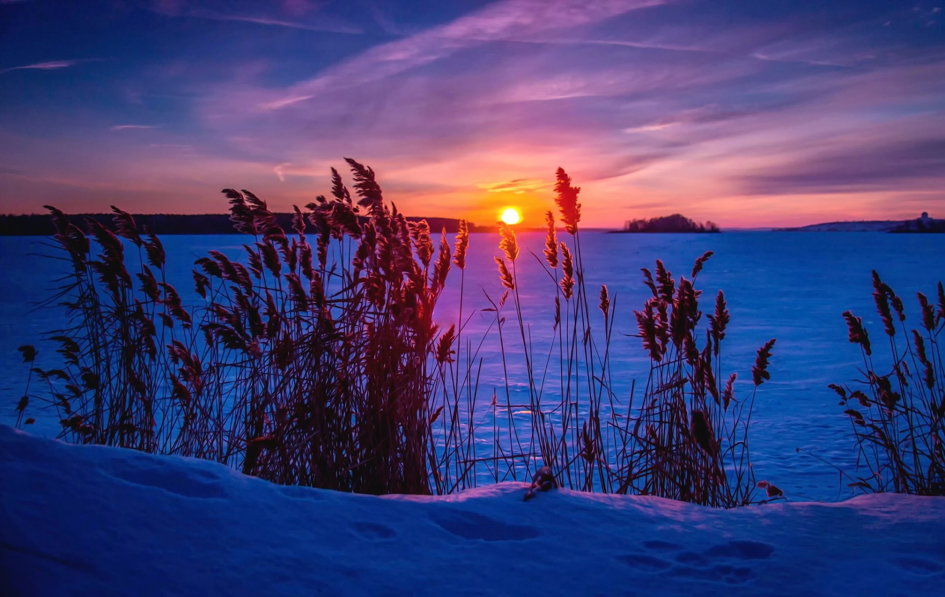 coucher de soleil glacial hiver neige traitement