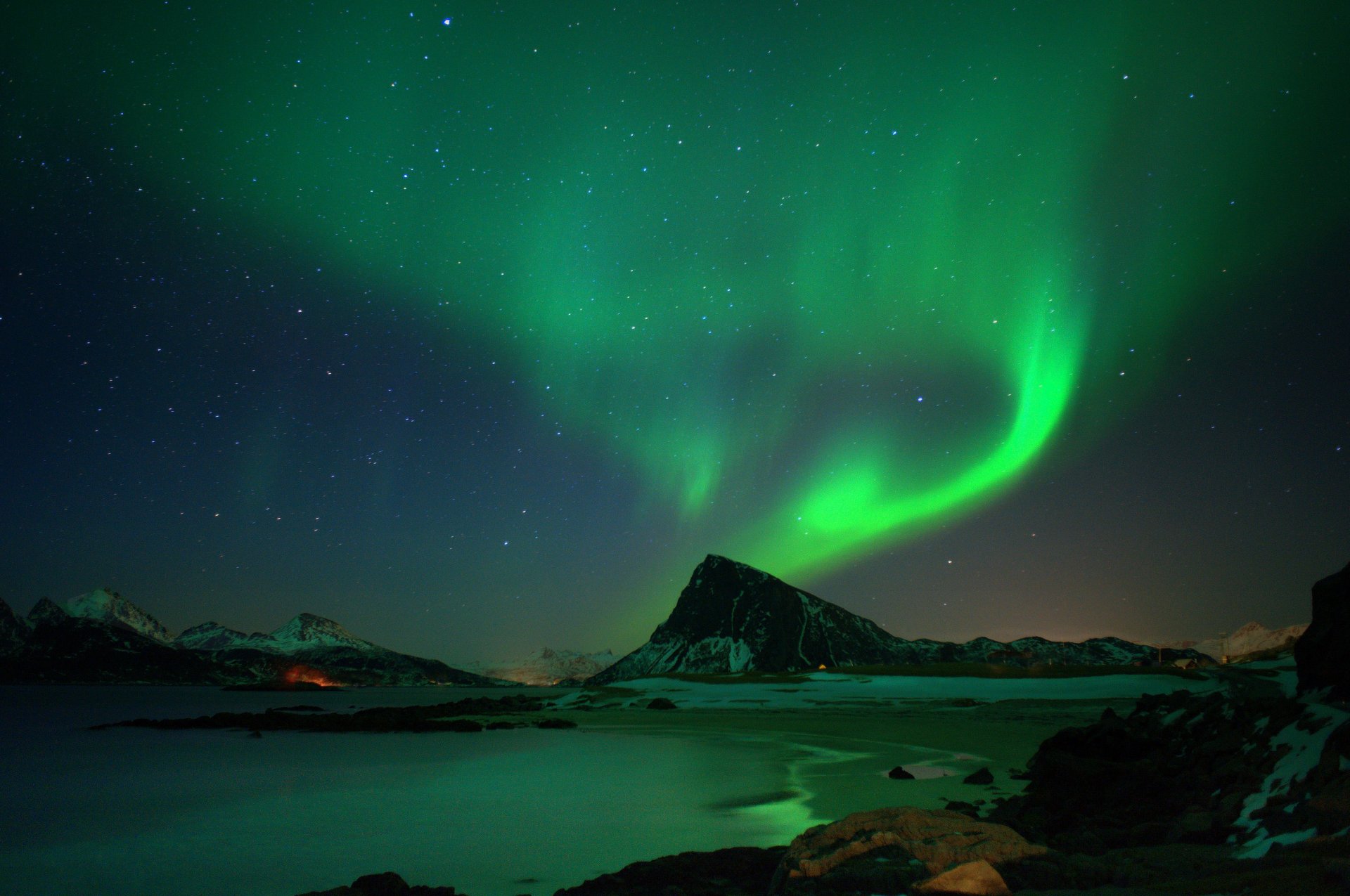 mountain lake northern light