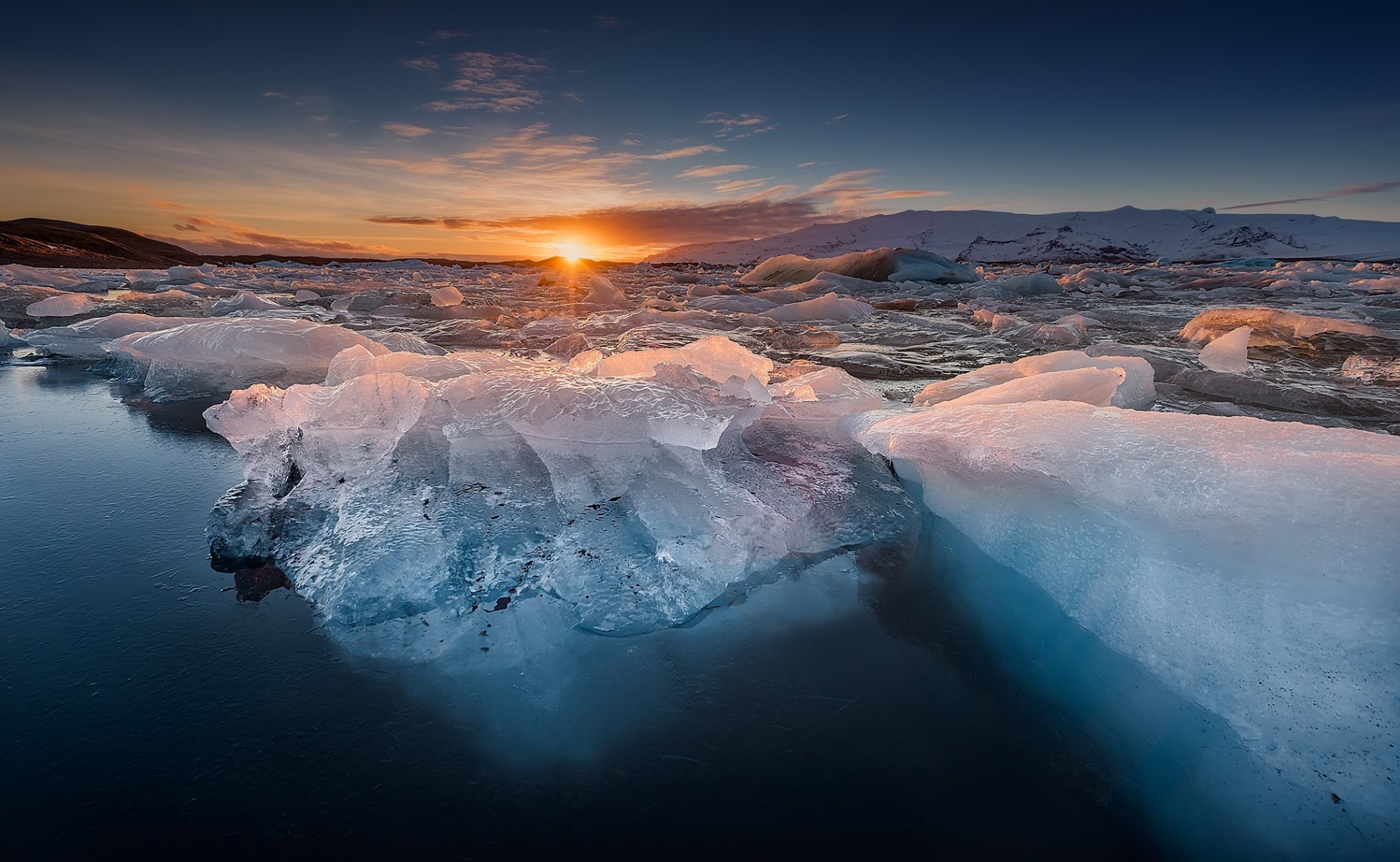 вода лед снег солнце рассвет