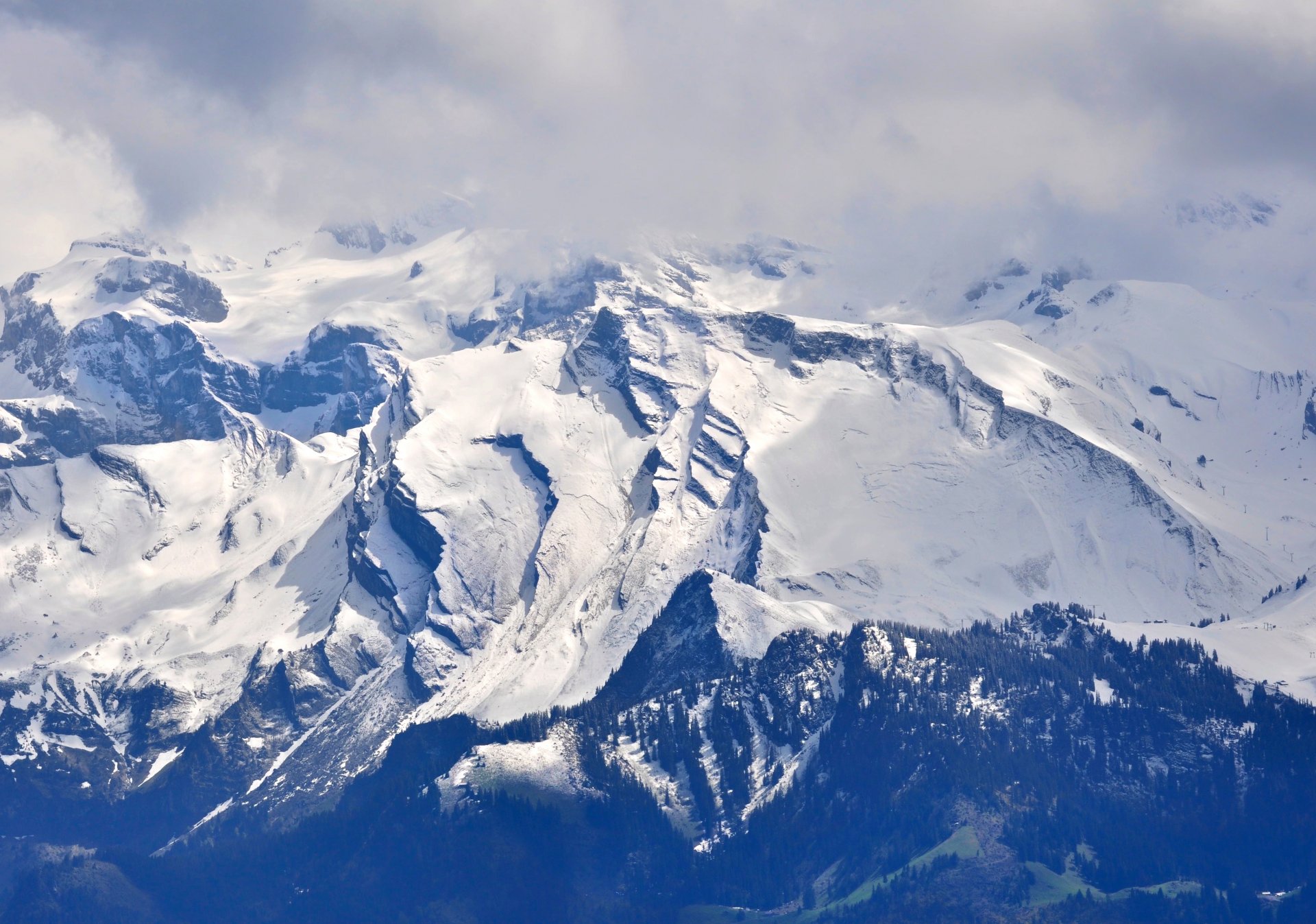 mountain tops slopes snow sky cloud