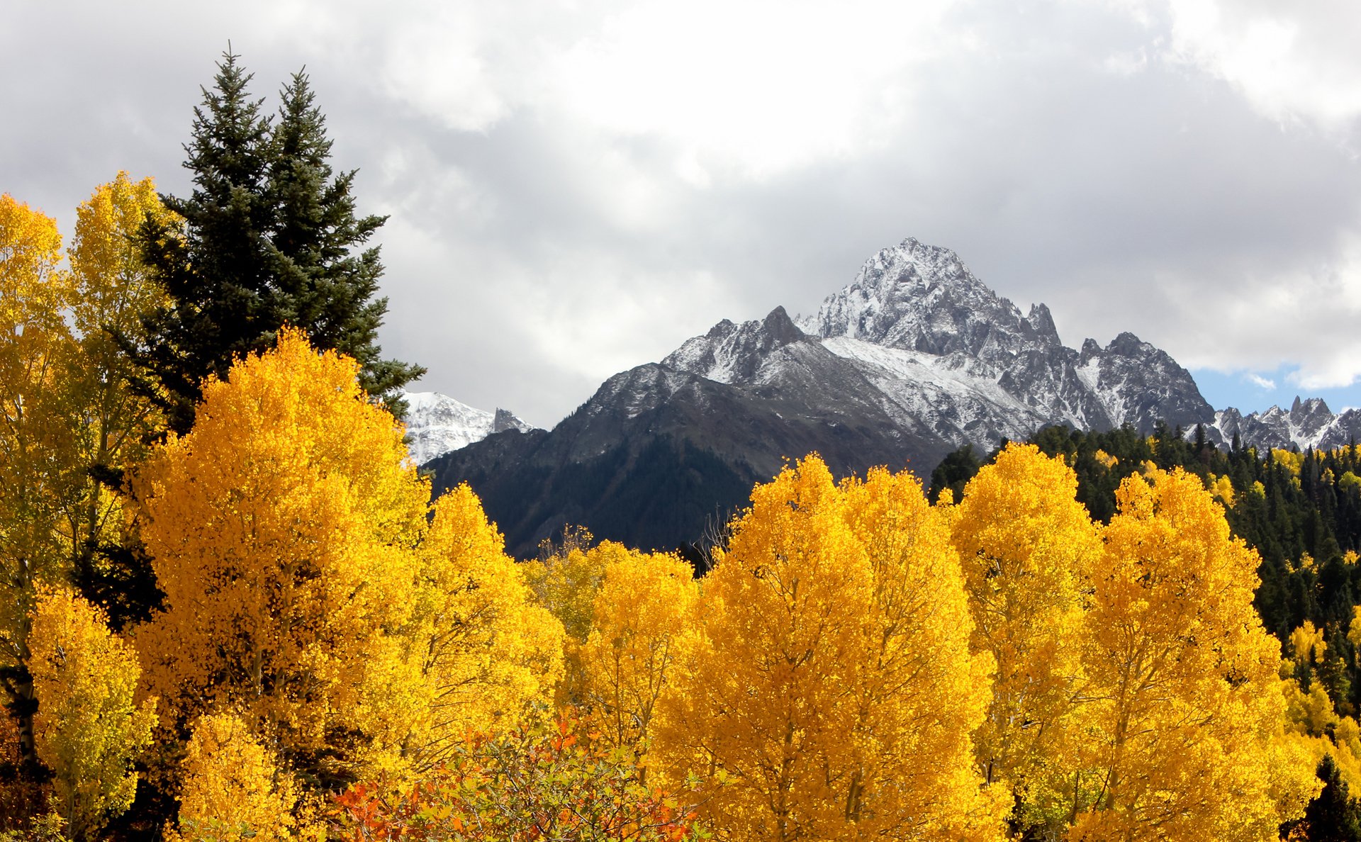 cielo nuvole montagne alberi foglie autunno