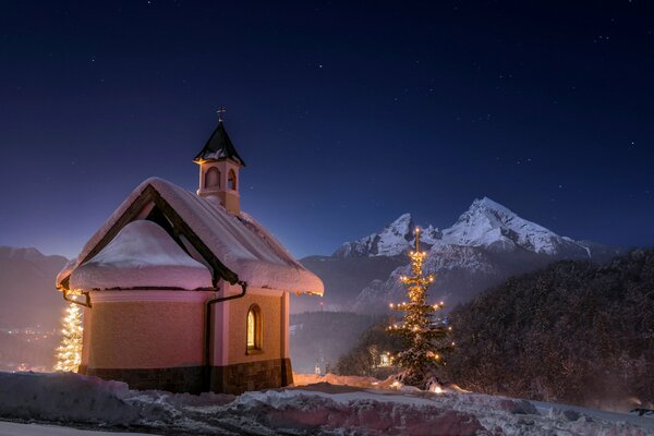 Temple de nuit d hiver en Bavière