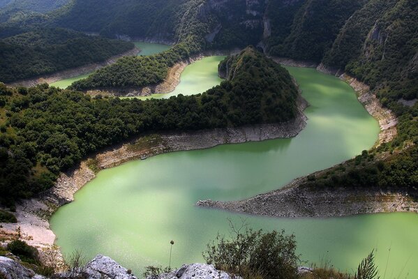 River in Serbia and mountain landscape