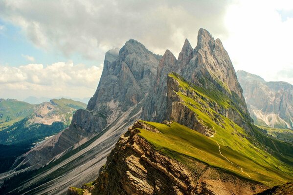 Panorama of high mountains and cloudy sky