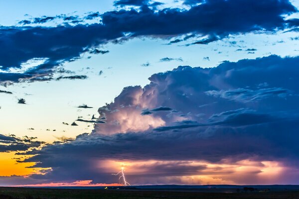 Beautiful glow and lightning in the sky