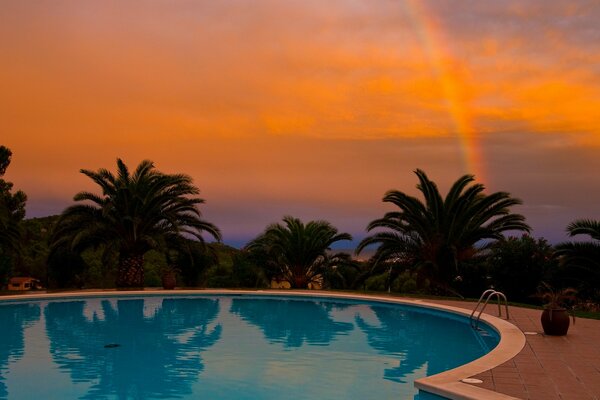 Rainbow evening by the pool