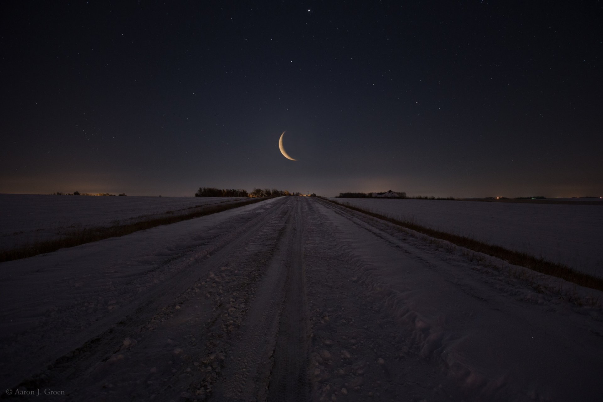 winter snow moon star road the field