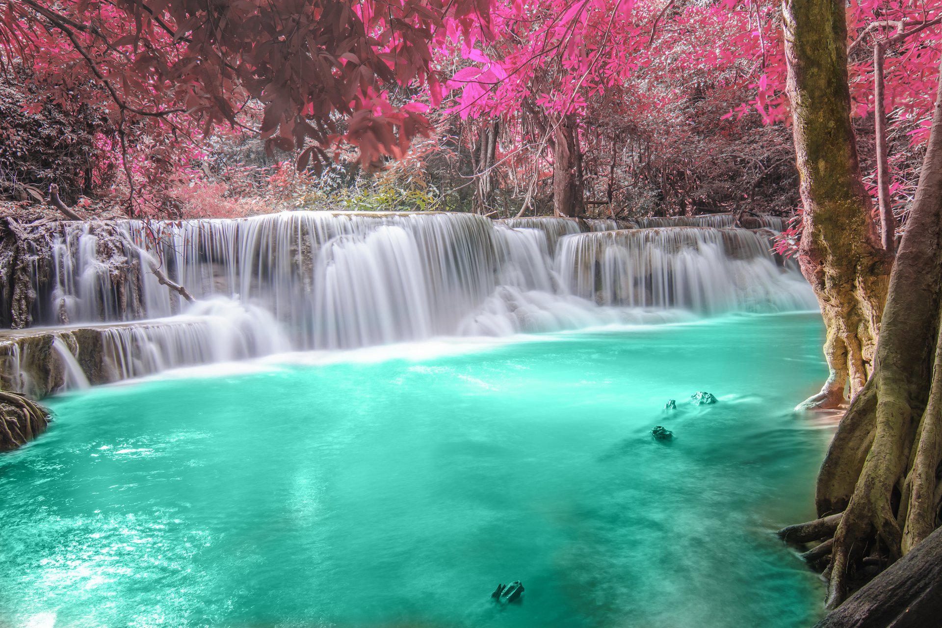 wasserfall wald landschaft fluss smaragd herbst