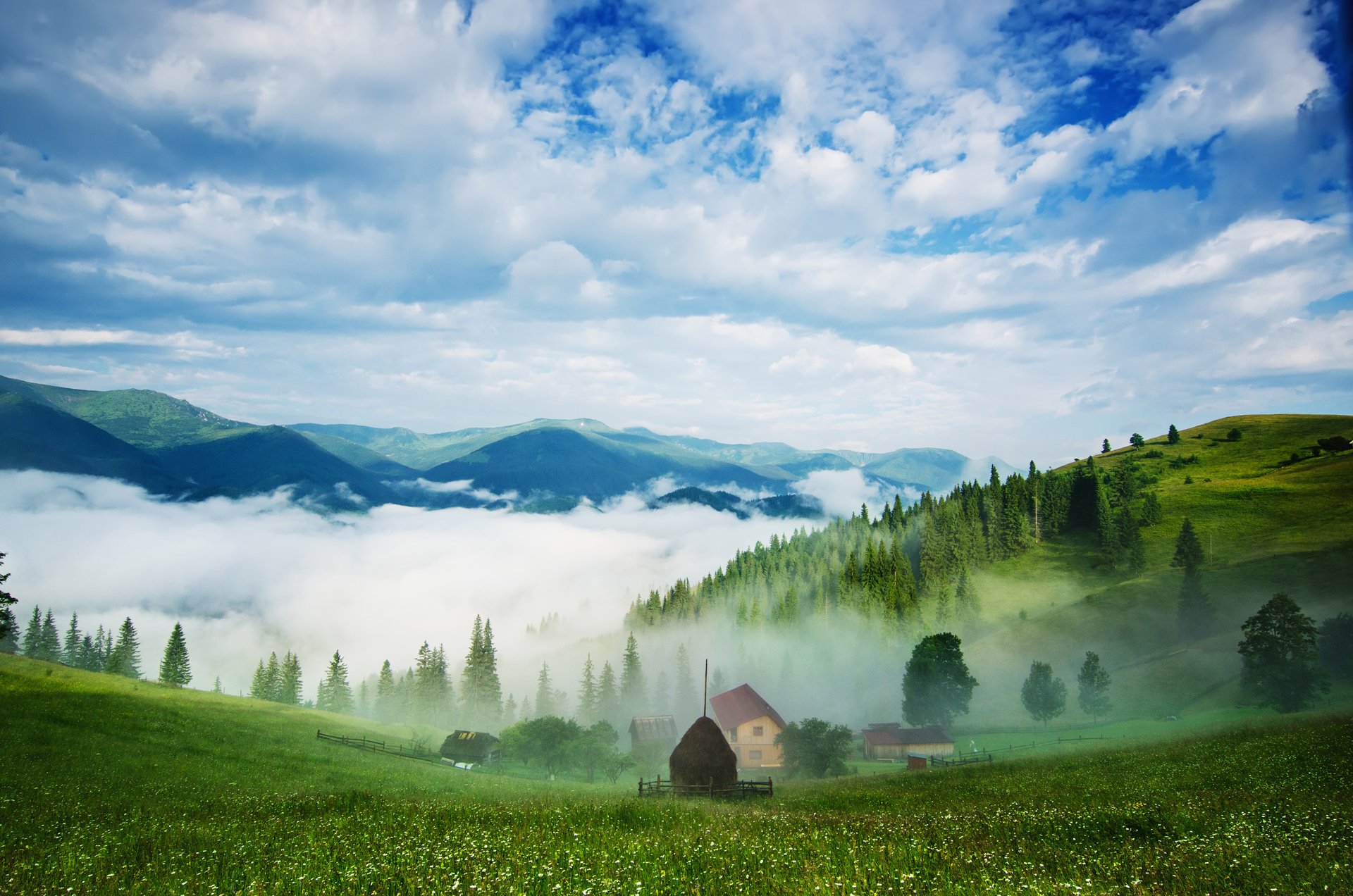 naturaleza paisaje cielo nubes hierba montañas