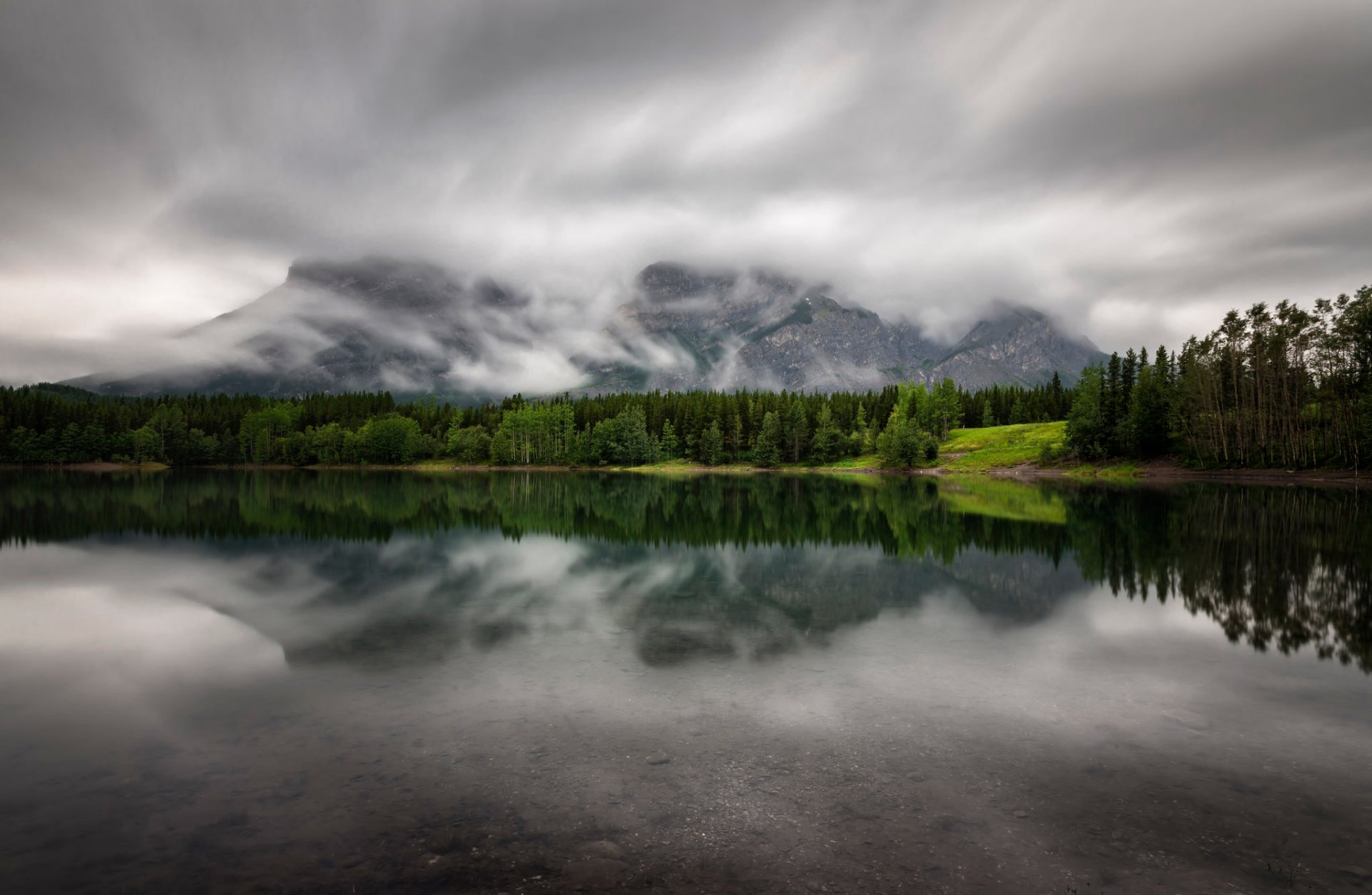 alberta lake mountain cloud