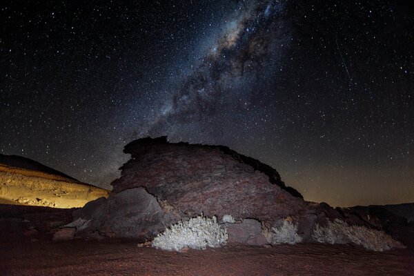 The Milky Way in the night sky over the desert