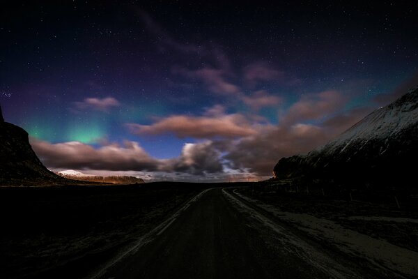 The road on the background of the night road