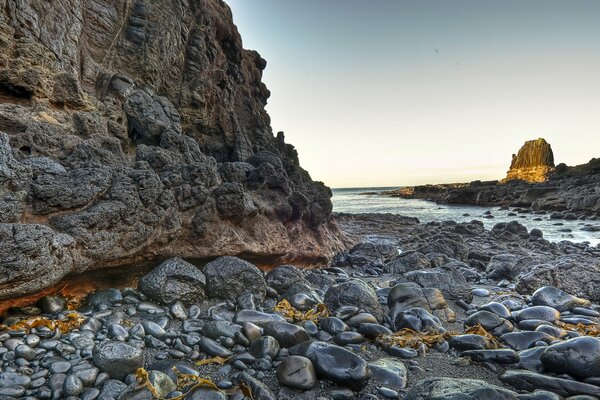 Rocky shore with large stones