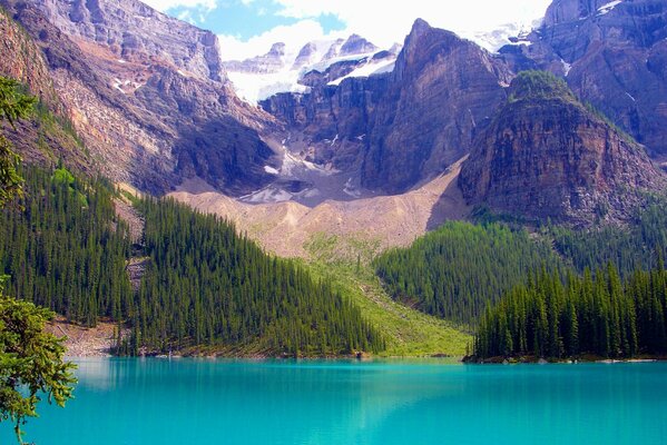 Le lac au Canada est un endroit fantastique avec la forêt et les montagnes