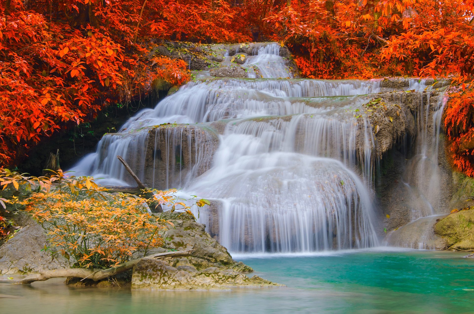 waterfall nature water autumn landscape