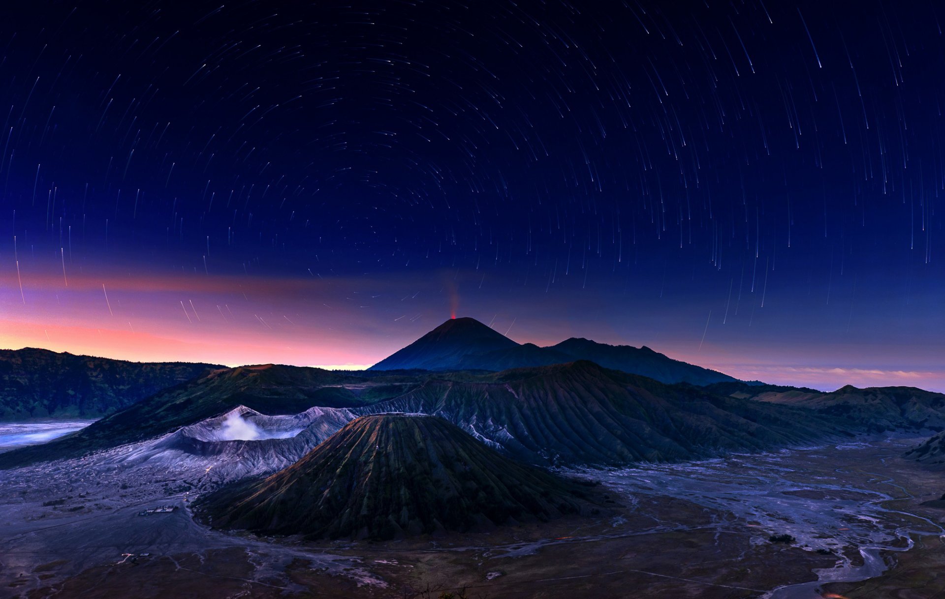 indonesia parco nazionale bromo-tengger-semeru java bromo vulcano notte stelle cielo