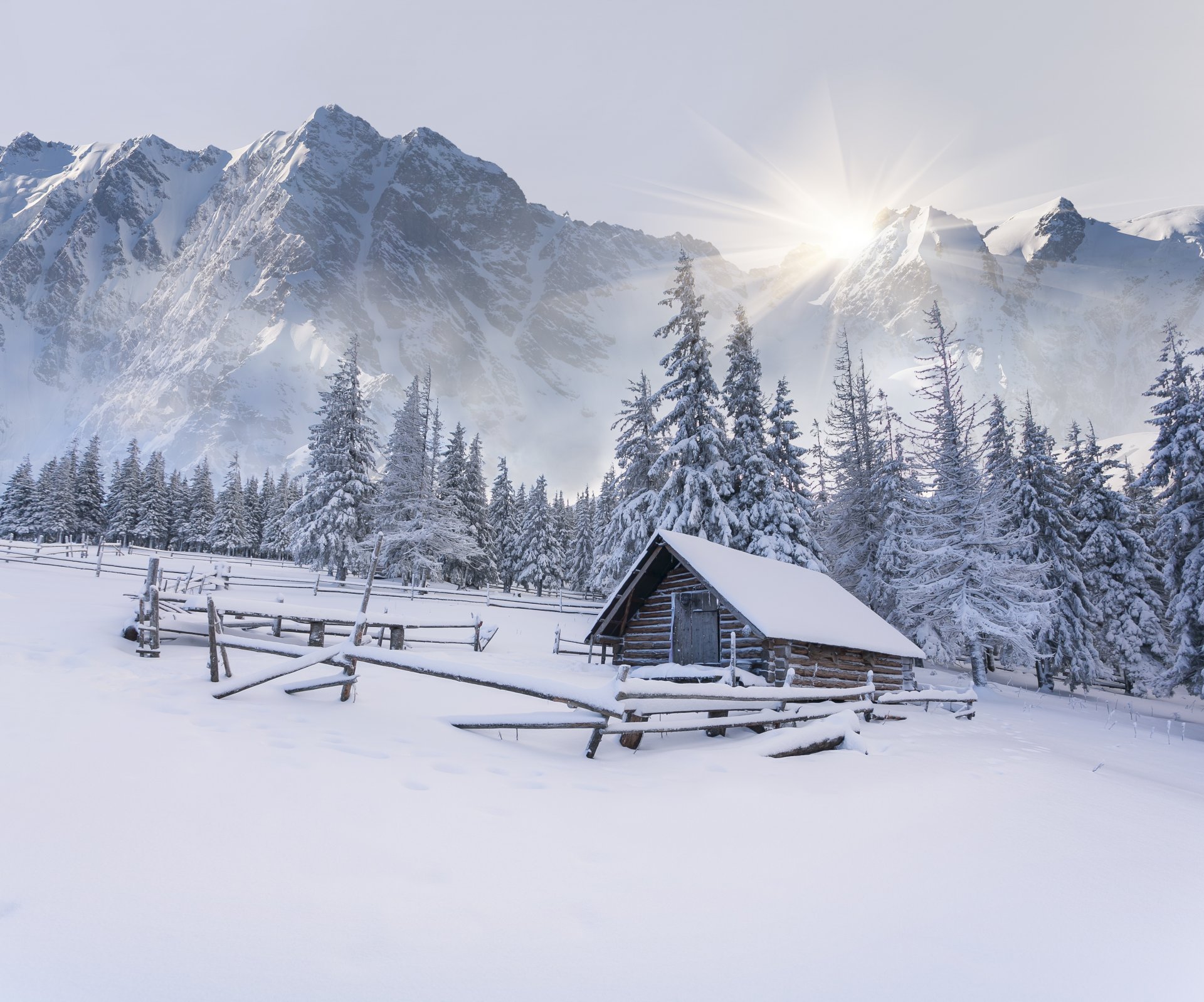 winter landschaft schnee winter weihnachtsbaum berge hütte hütte drifts