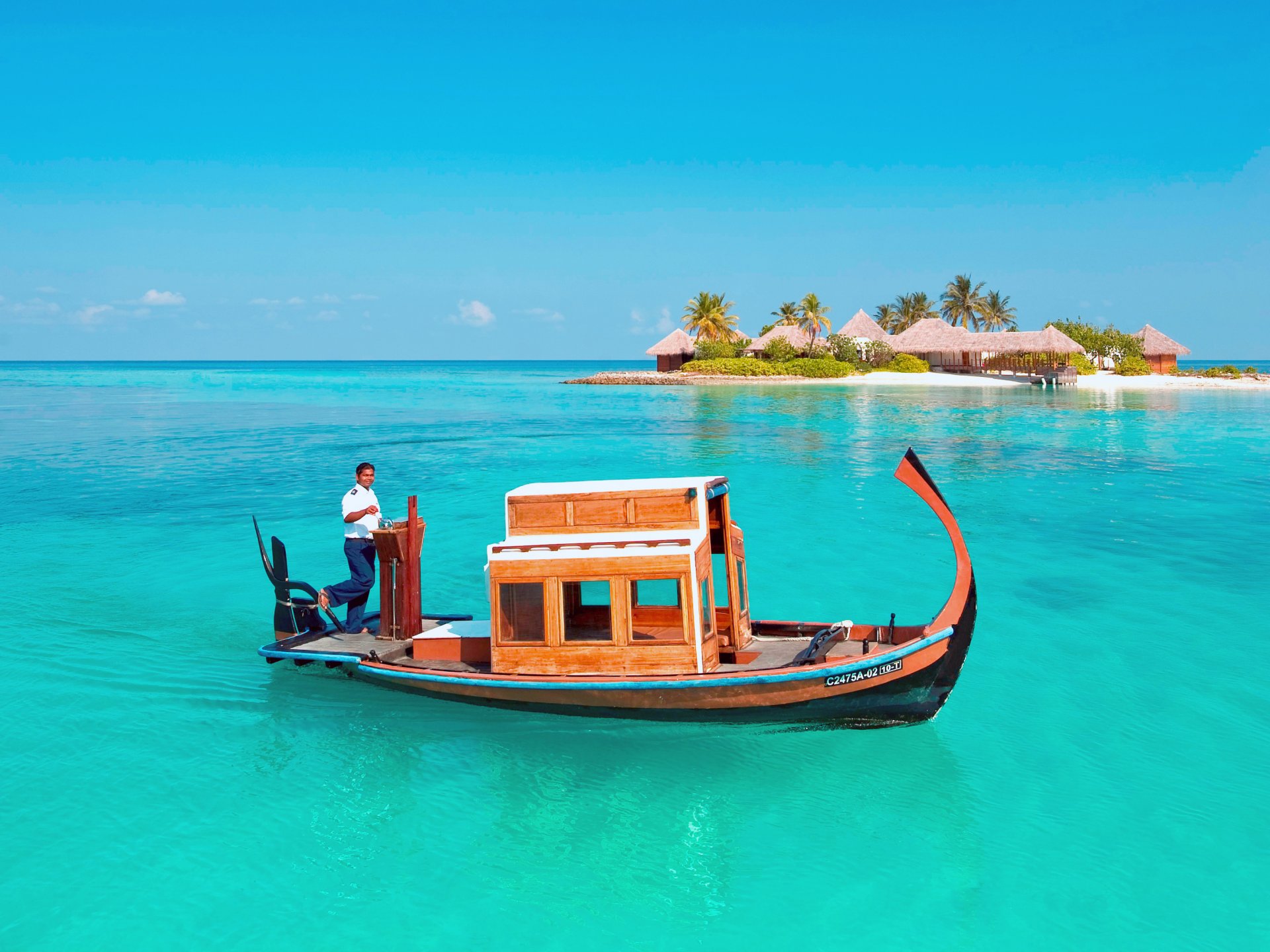 meer insel boot himmel skipper bungalow palmen erholung