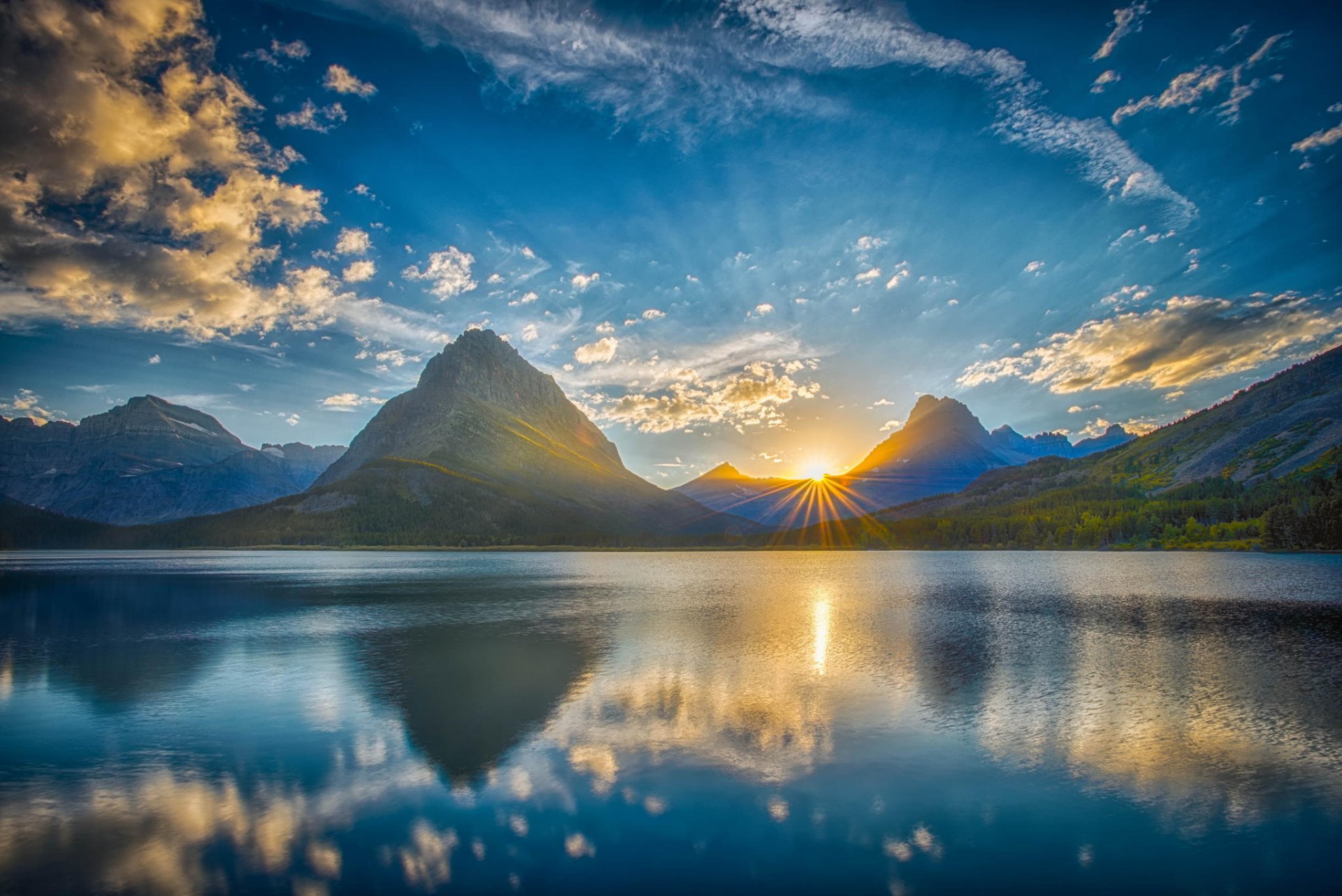 mountain lake nature landscape sky clouds sunlight sun