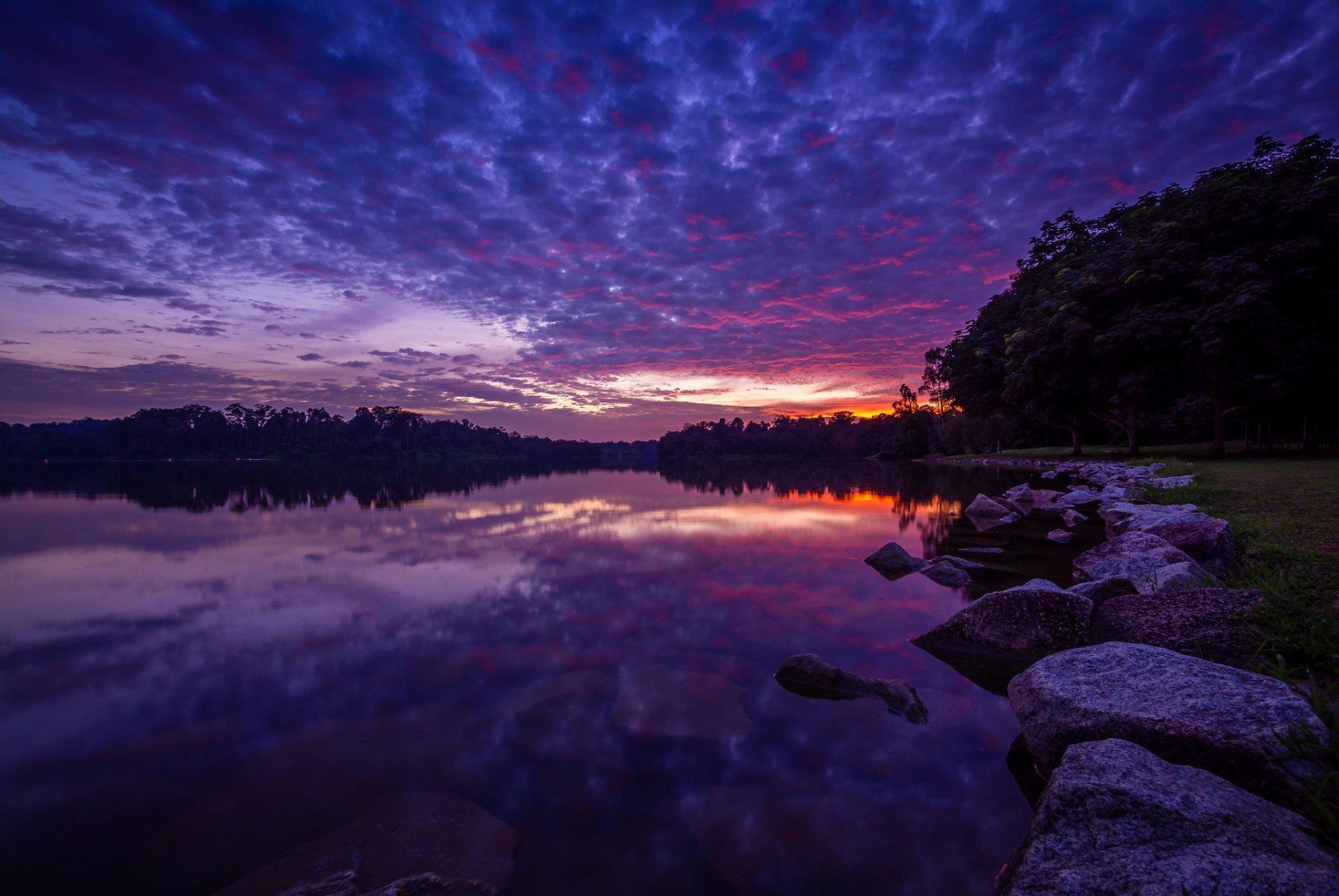 see wasser steine abend himmel wolken sonnenuntergang natur