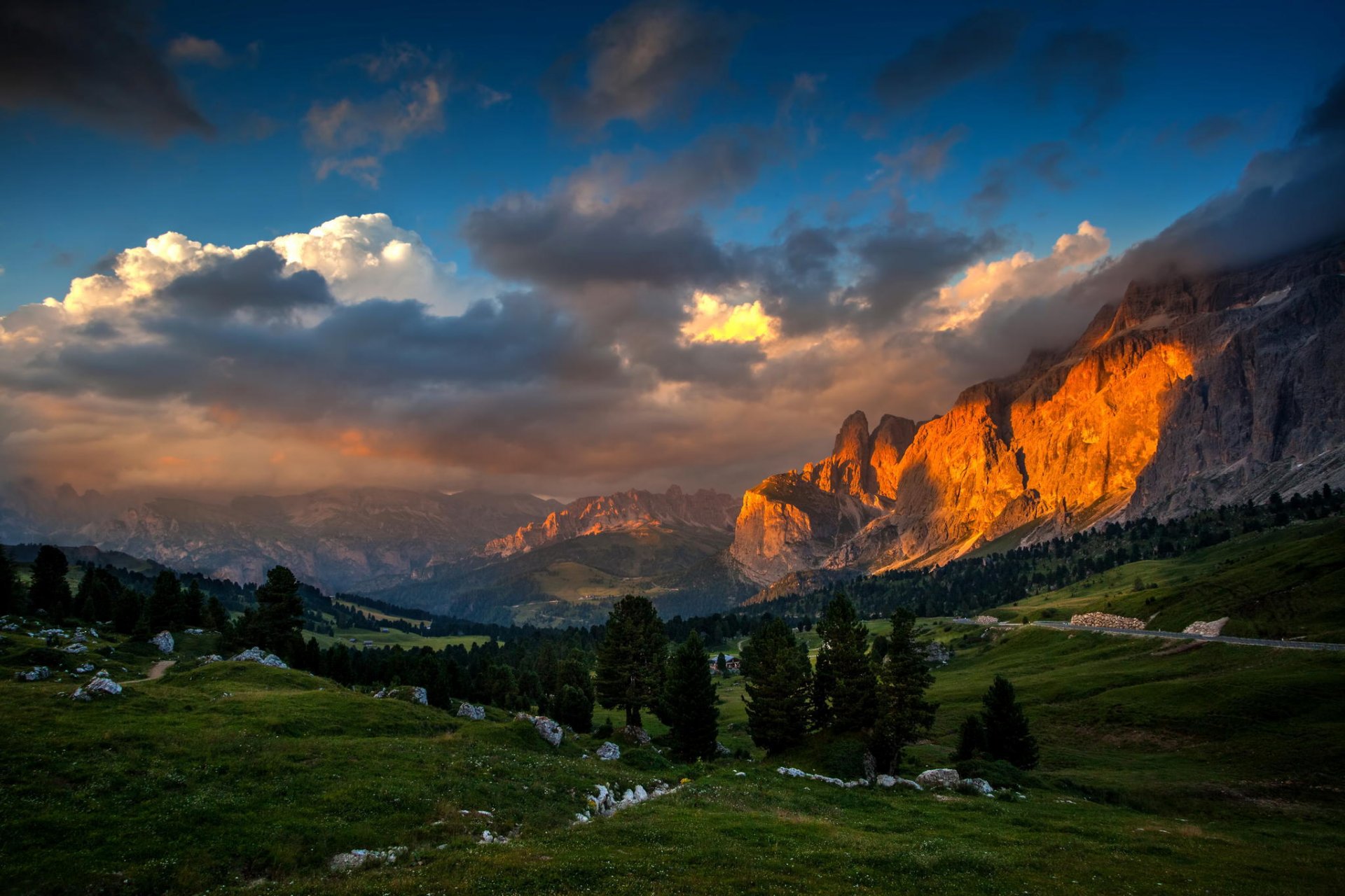 mountain valley nature sunset forest